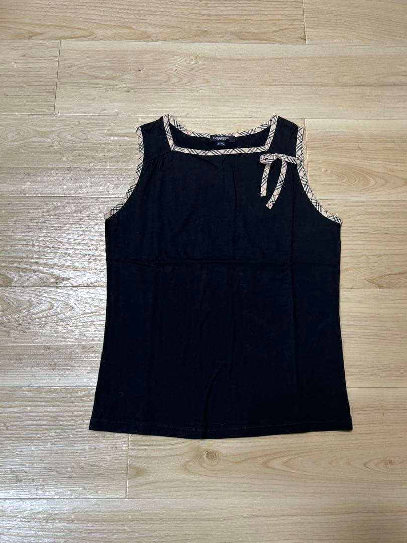 バーバリー　160size タンクトップ　ノバチェック　トップス　リボン チェック柄フロントオープンリボンノースリーブニットトップス[ru1683